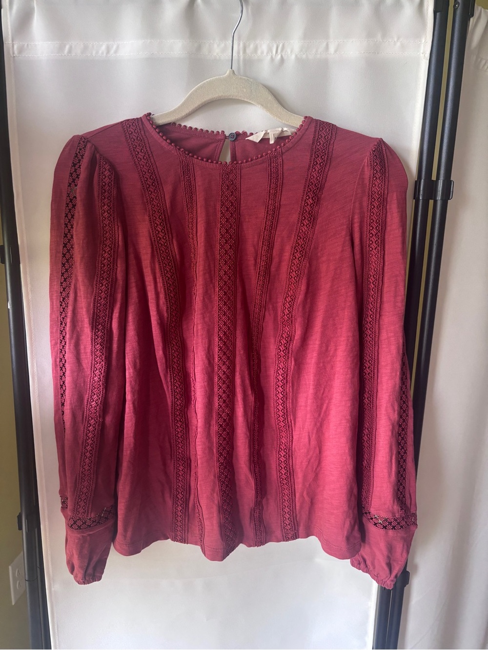 Boden Rose-Mauve Lace-Trim Long Sleeve Blouse